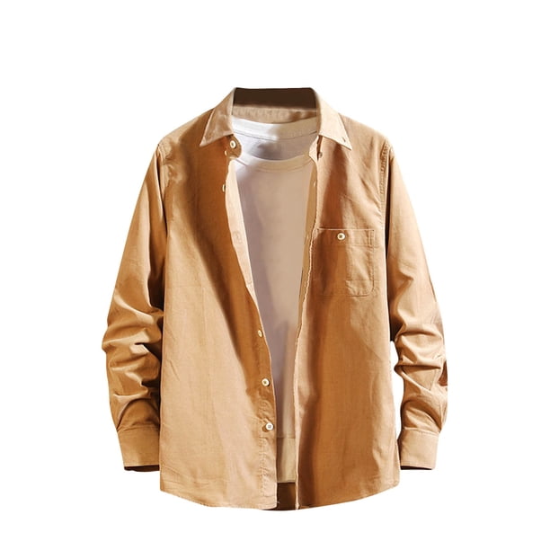 Blusa y camisa de manga larga con cuello vuelto, informal, de uso diario, para hombre, de manga larga, color liso, holgada, con bolsillos, de licra.