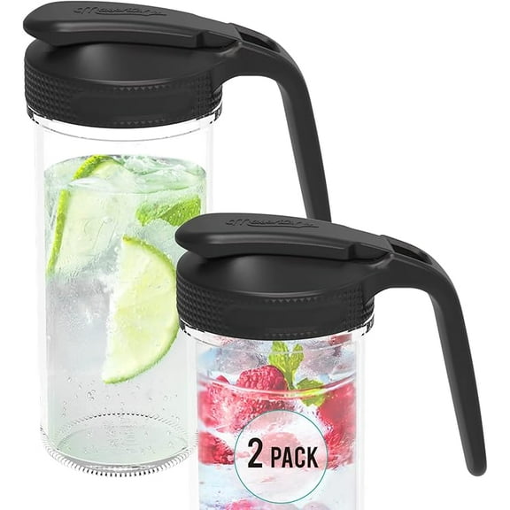 Masontops Multi Pour Top Mason Jar Lid with Handle - Black Regular Mouth Mason Jar Pour Spout Lid - Ball Mason Jar Pitcher Lid with Handle and Flip Cap – 2 Pack