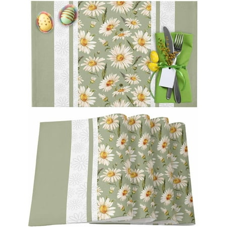 

Easter Placemats Set of 6 Daisy Flower Placemat for Dining Table Decorations Spring Summer Green Place Mats Spring Table Mats for Kitchen Dinner Seasonal Holiday Party Decor