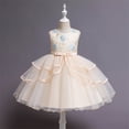 thumbnail image 4 of BRGZLK Girl's Formal Dress Embroidered Floral Sleeveless Round Neck Tiered Tulle Dresses Wedding Flower Girl Dresses Kids Party Festival Dress Beige 5-6 Years, 4 of 5