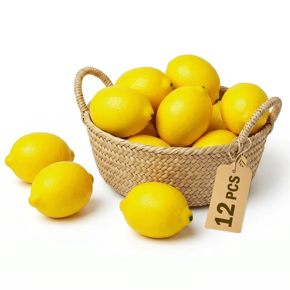 12PCS Artificial Lemons, Lifelike Faux Yellow Lemons for Decorative Bowls, Kitchen Counter Display, Dining Table Centerpieces, Fake Fruit Decor for Home, Party and Seasonal Arrangements
