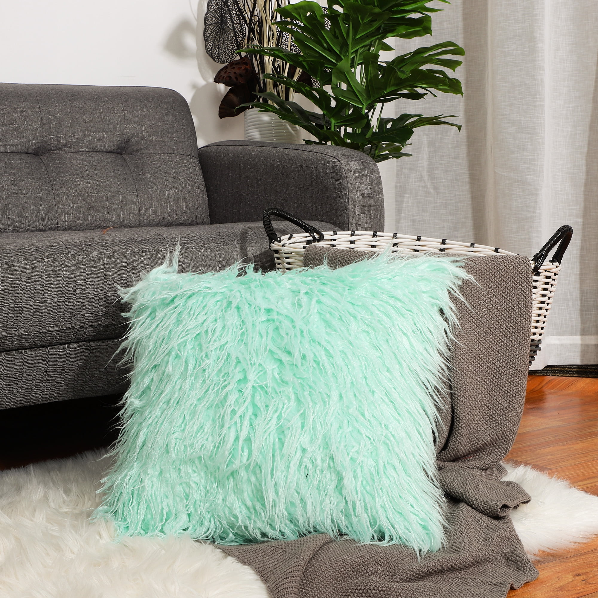 Shaggy Faux Fur Throw Pillow Cover,Soft Plush Square Cushion Cover