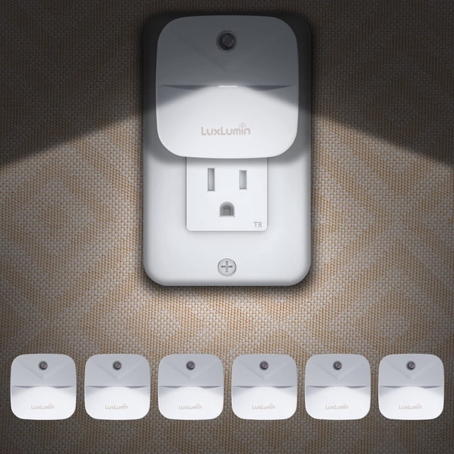 Luxlumin Luz Nocturna Led Luces Nocturnas Se Enchufan En La Pared Con Sensor De Atardecer A Amanecer Encienden Y Apagan Automáticamente La Luz Nocturna Para Niños Dormitorio Baño Escaleras Blanco 6 Pa