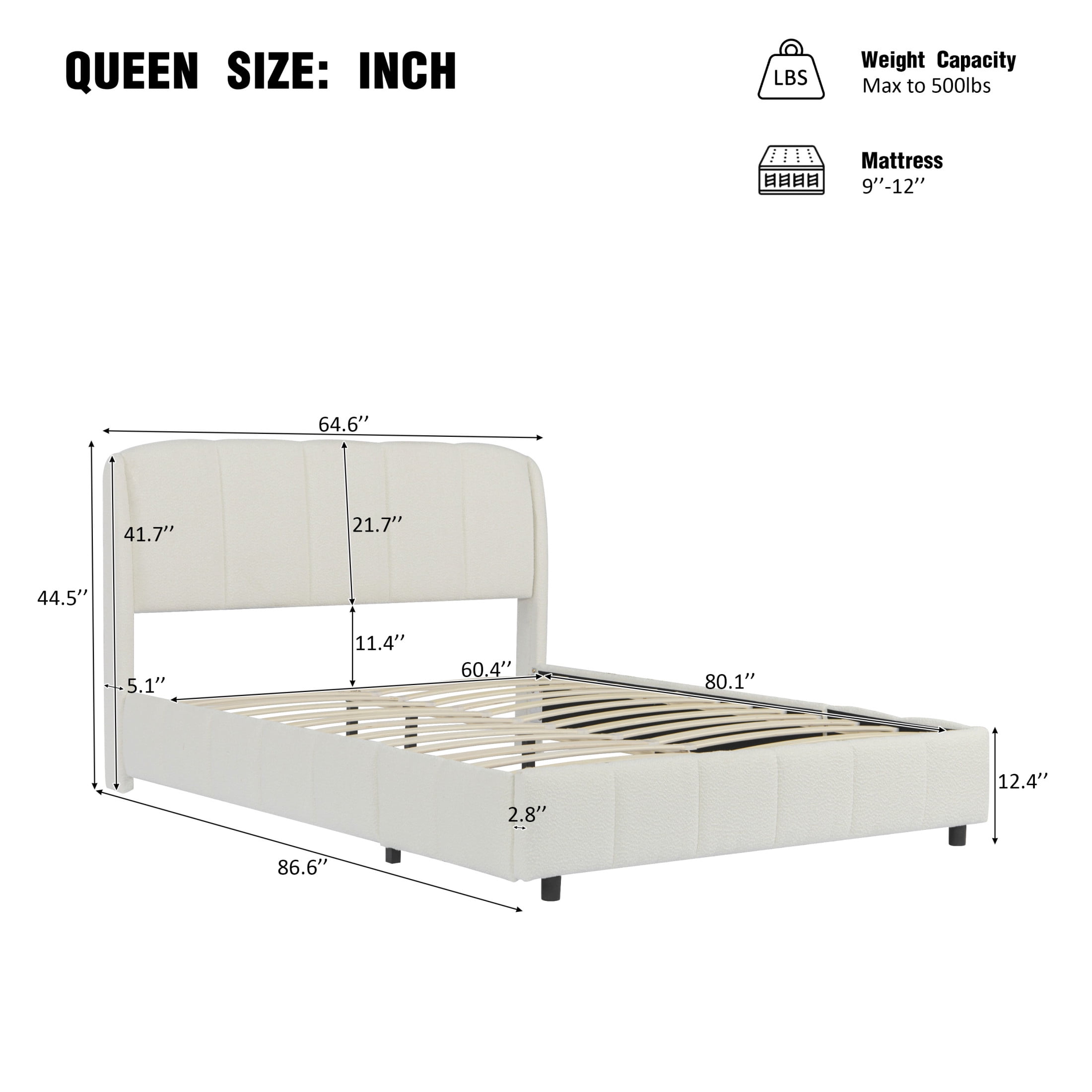 Christopher Knight Home Lysandra Queen Boucle Upholstered Platform Bed with Wood Headboard, Beige