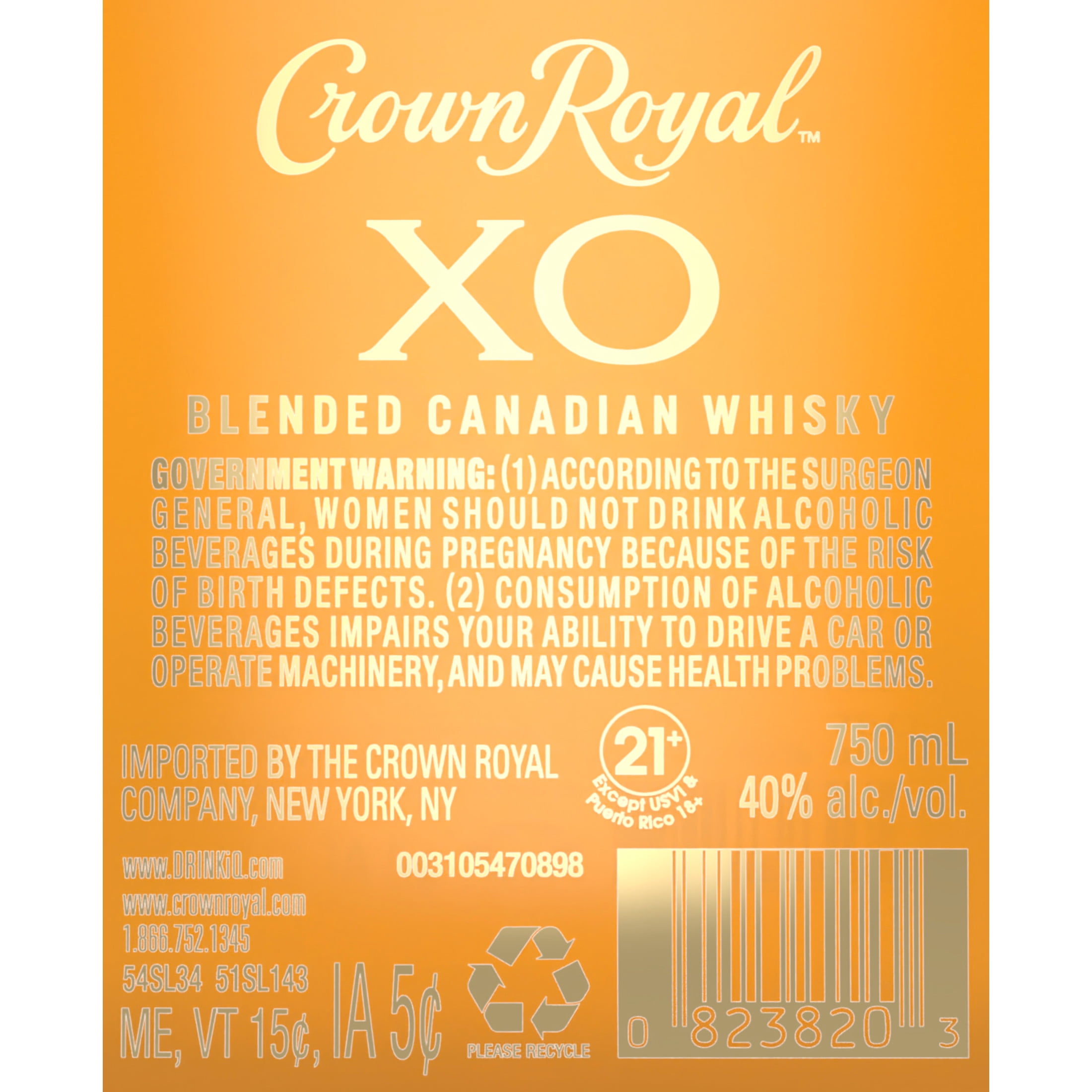 Crown Royal XO Blended Canadian Whisky, 750 mL, 40% ABV - Walmart.com