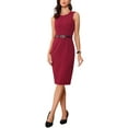 thumbnail image 1 of Vestido de tubo sin mangas INSPIRE CHIC para oficina de mujer, cuello redondo, con cinturón, vestido de lápiz de negocios en color burdeos, 1 of 6