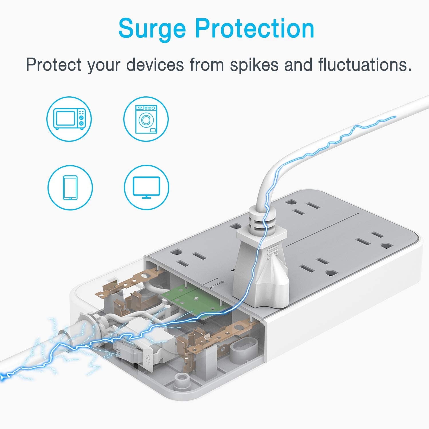 TESSAN 6ft Extension Cord Power Strip, Surge Protector with 8 Outlets and 3 USB, Overload Protection
