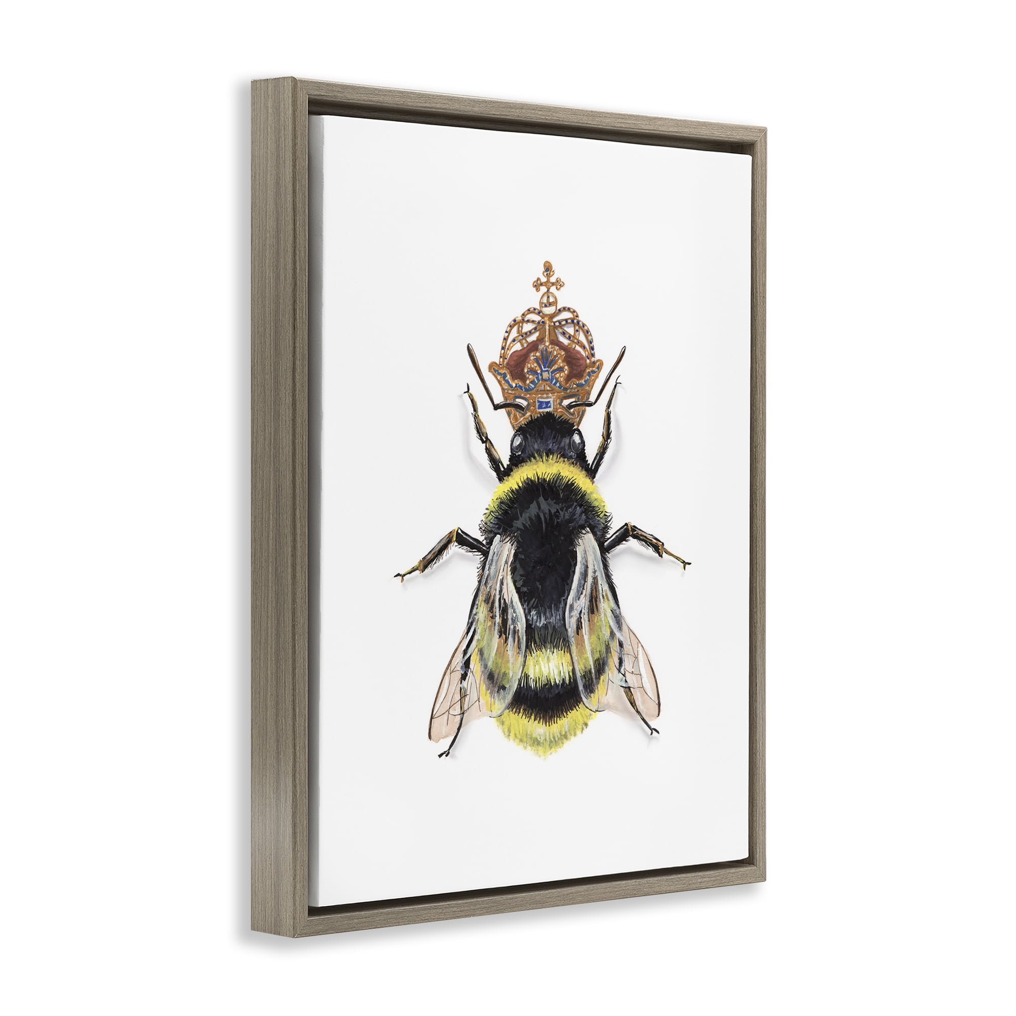 Stupell Industries Queen Bee with Crown Animals & Insects Painting Brown Floater Framed Canvas Art Print Wall Art, 25 x 31