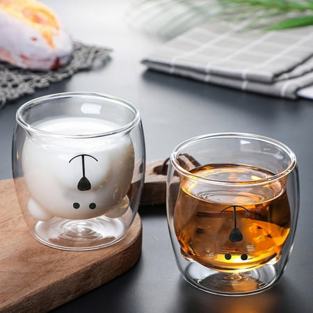 

GNEIKDEING Scald Cartoon Double Gl Milk Coffee Cup With Round Mouth 1PCS，Gift on Clearance