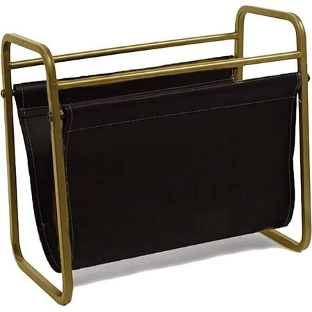 UPC: 0802299305848 | Black Leather Magazine Holder with Gold Color Framework