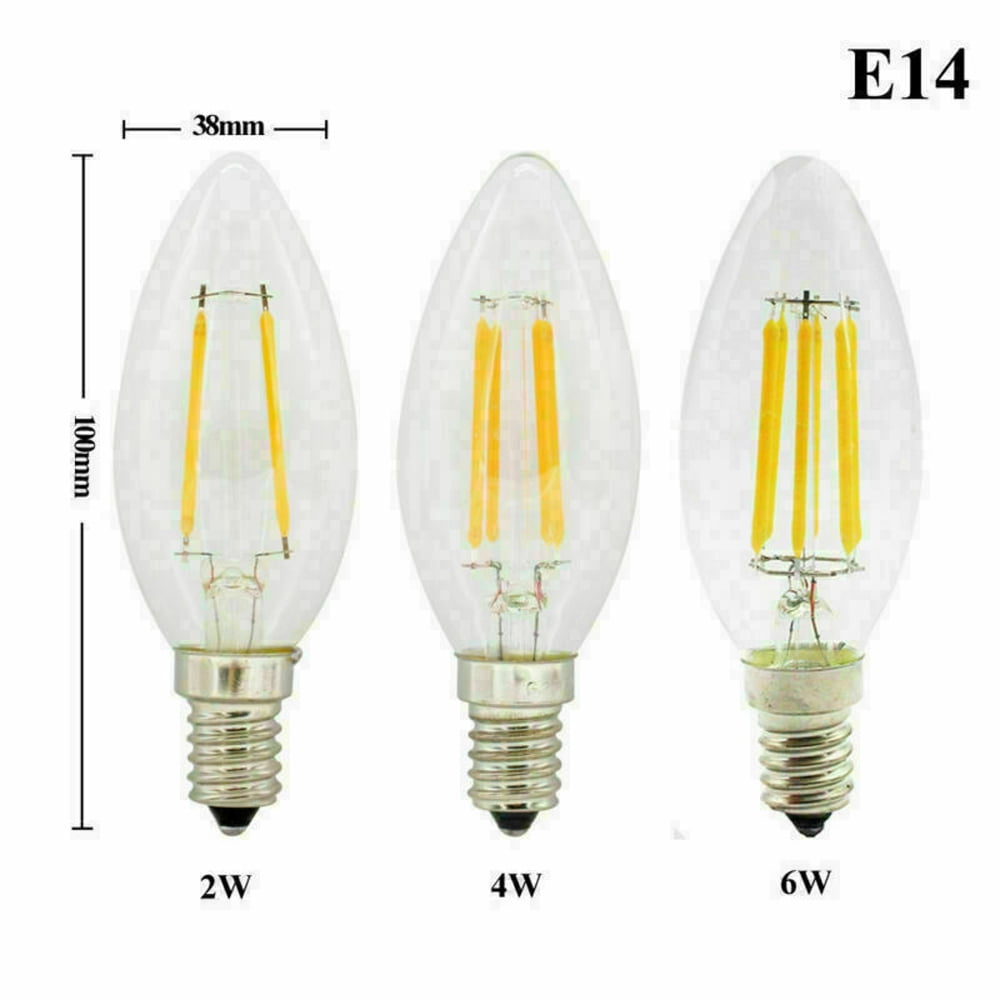 Dimmable Edison LED Candle Filament Light E14 2W 4W 6W Bulb Cool Warm White Lamp 