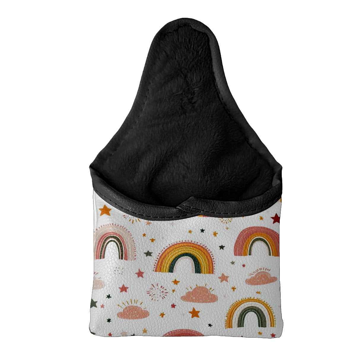 Golf Mallet Putter Cover Premium Leather Golf Putter Head Cover with Magnetic Closure, Golf Cover for Men and Women White Cloud Rainbow Pattern