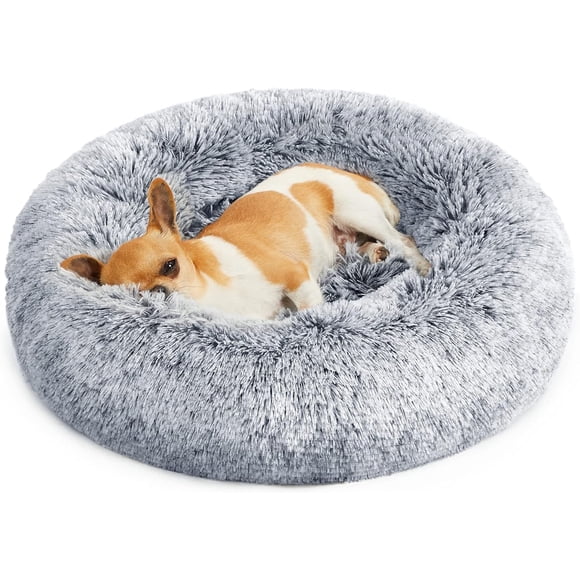 FEANDREA Cama de Perros, Cama para Mascotas, Diámetro de 50 cm, Cojín Central Extraíble y Lavable, Alfombra de Felpa, Gris Ombré
