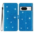 thumbnail image 6 of For Google Pixel 8 Wallet Case Bling Shiny Premium PU Leather with RFID Blocking Card Slots Holder Magnetic Flip Kickstand Shockproof Wrist Strap Cover For Google Pixel 8, Blue, 6 of 7