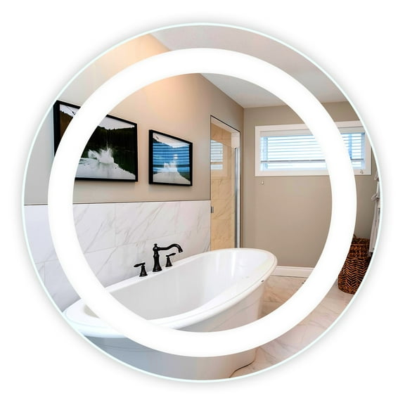 LED Front-Lighted Bathroom Vanity Mirror: 36" Wide x 36" Tall - Commercial-Grade - Round - Wall-Mounted