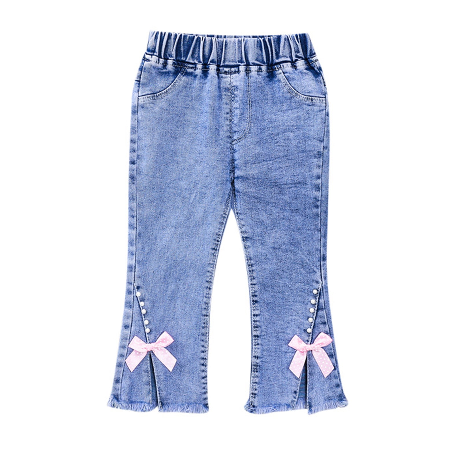 BOBOGOJP Little Girl Embroidered Slim Jeans Girls Slim Boot Cut Stretch Jeans Pink 12 18 Months