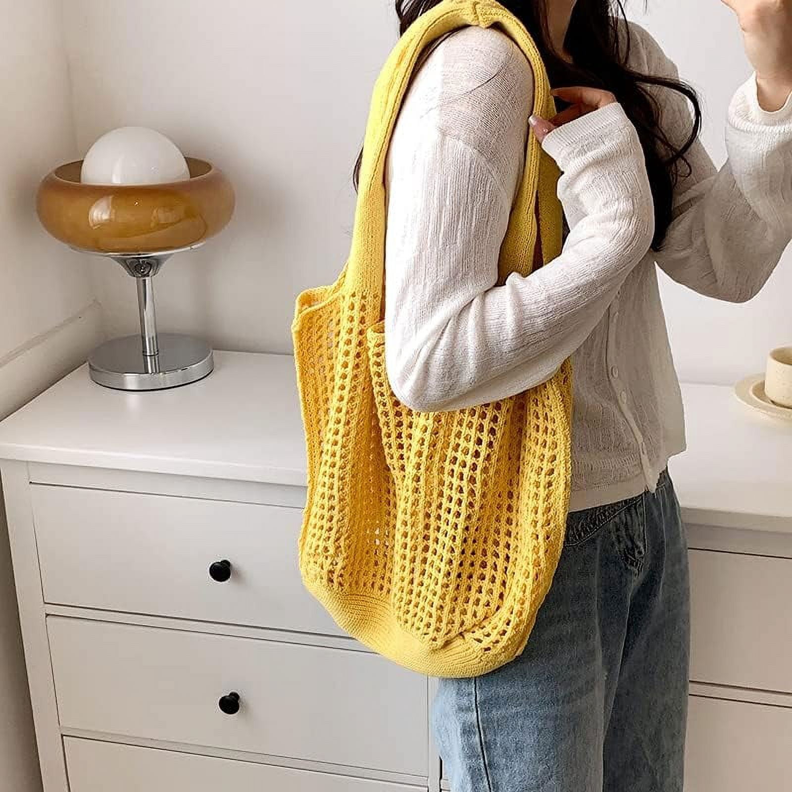 LinYooLi Crochet Tote Bag, Cute Boho Knit Tote Bag Y2K Large Crochet Beach Bag Shoulder Bag Handbag
