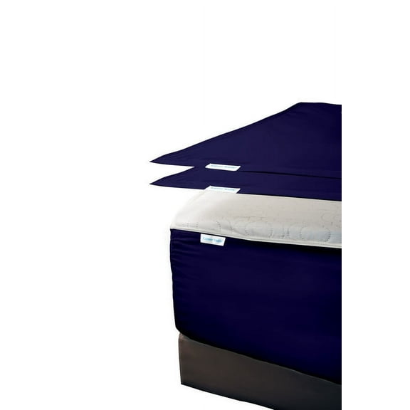 Zip On Fitted Sheet - Includes 1 Fitted Base + 3 Top Zip Sheet - Easy to Change, Wont Pop Off Full Sheet- 600 TC Cotton Fitted Sheet- 12 Deep Pocket Full Size- Navy Blue