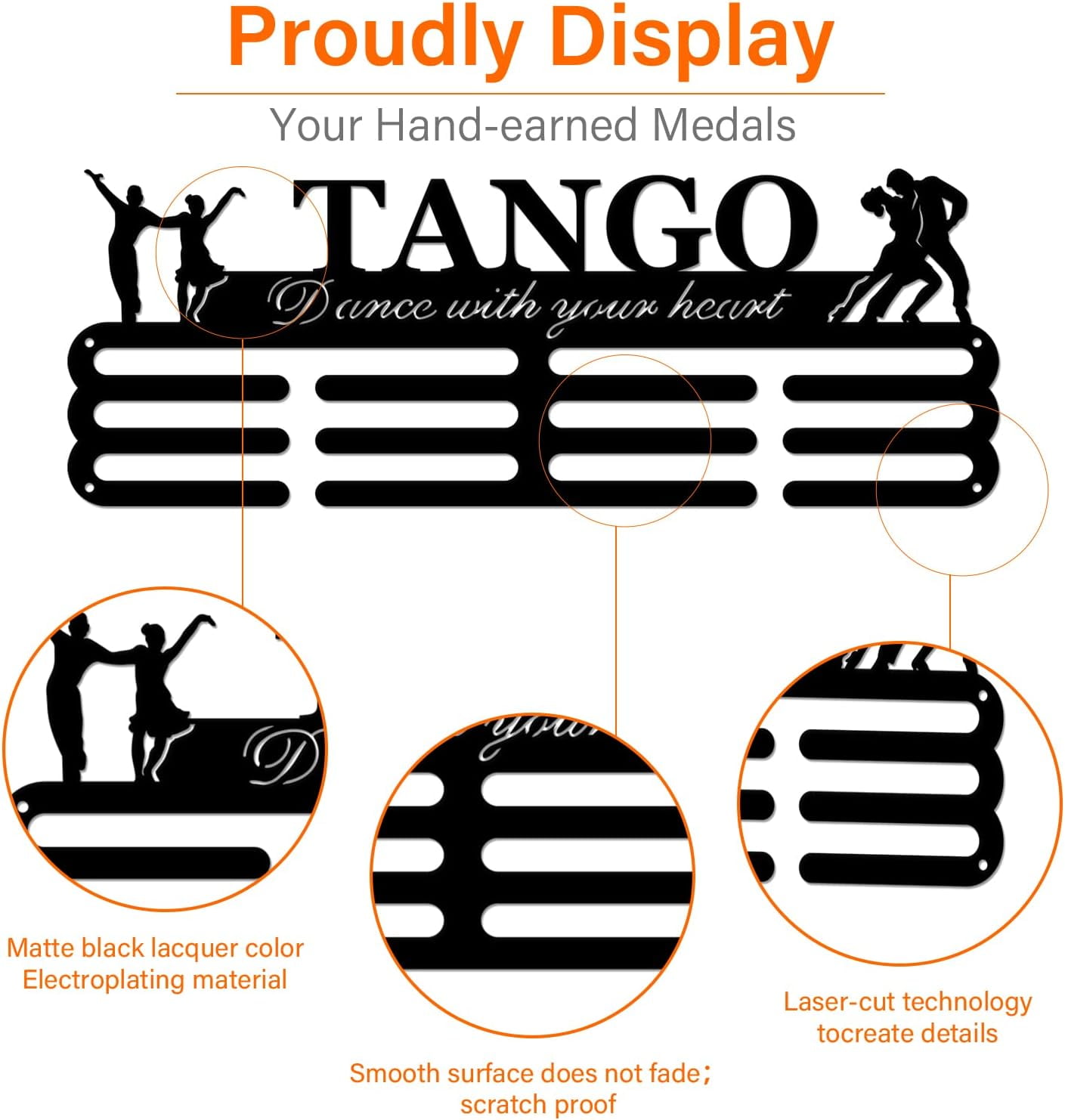 Tango Medal Hanger Display Sports Medal Holder Ballroom Dance Iron Competition Medals Display Rack for 60+ Medals Ribbon Decorative Awards Ribbon Hooks for Athletes Players Gift Black DIY