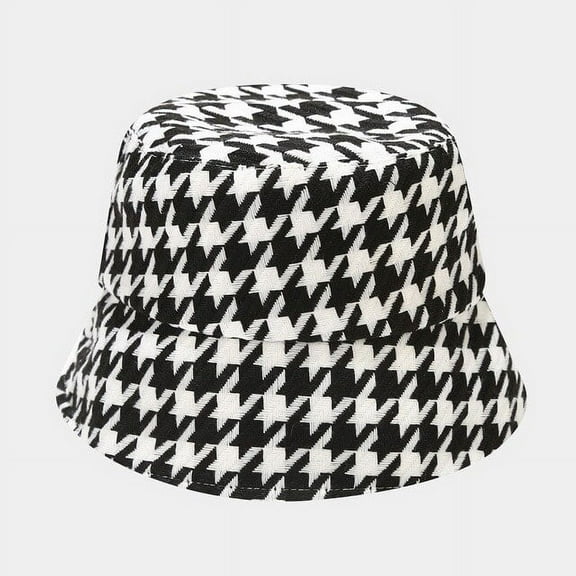 COCOpeaunt New Retro Classic Houndstooth Pattern Fisherman Hat Autumn and Winter Thick Warm Big Brim Hat Fashion Bucket Hat for Women