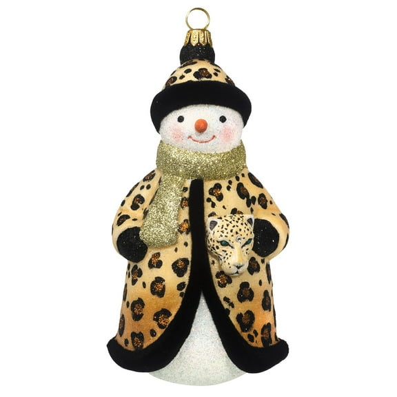 Glitterazzi Leopard Snowman Polish Glass Christmas Ornament
