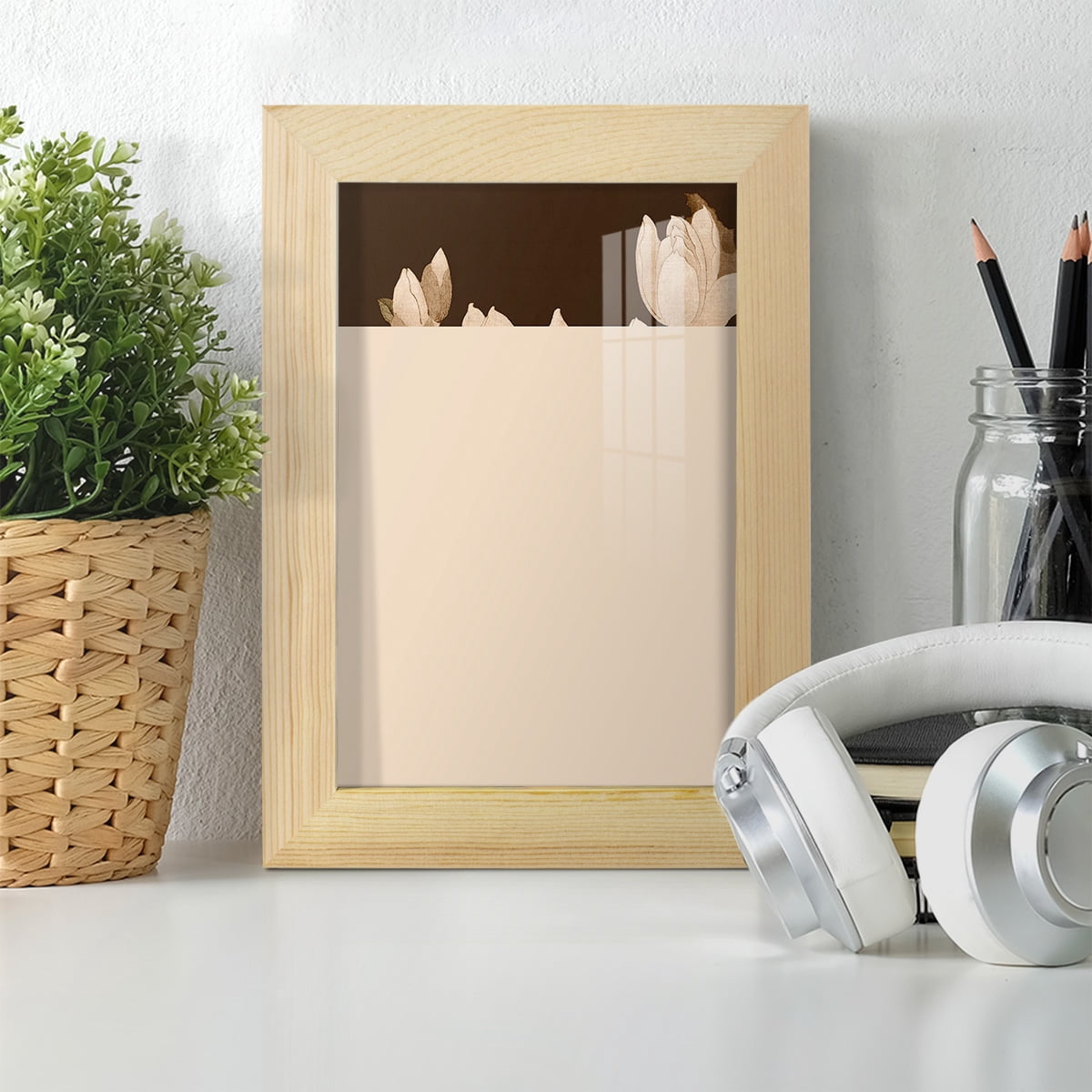 Asian Brocade II - Framed Print w/glass - Natural Wood