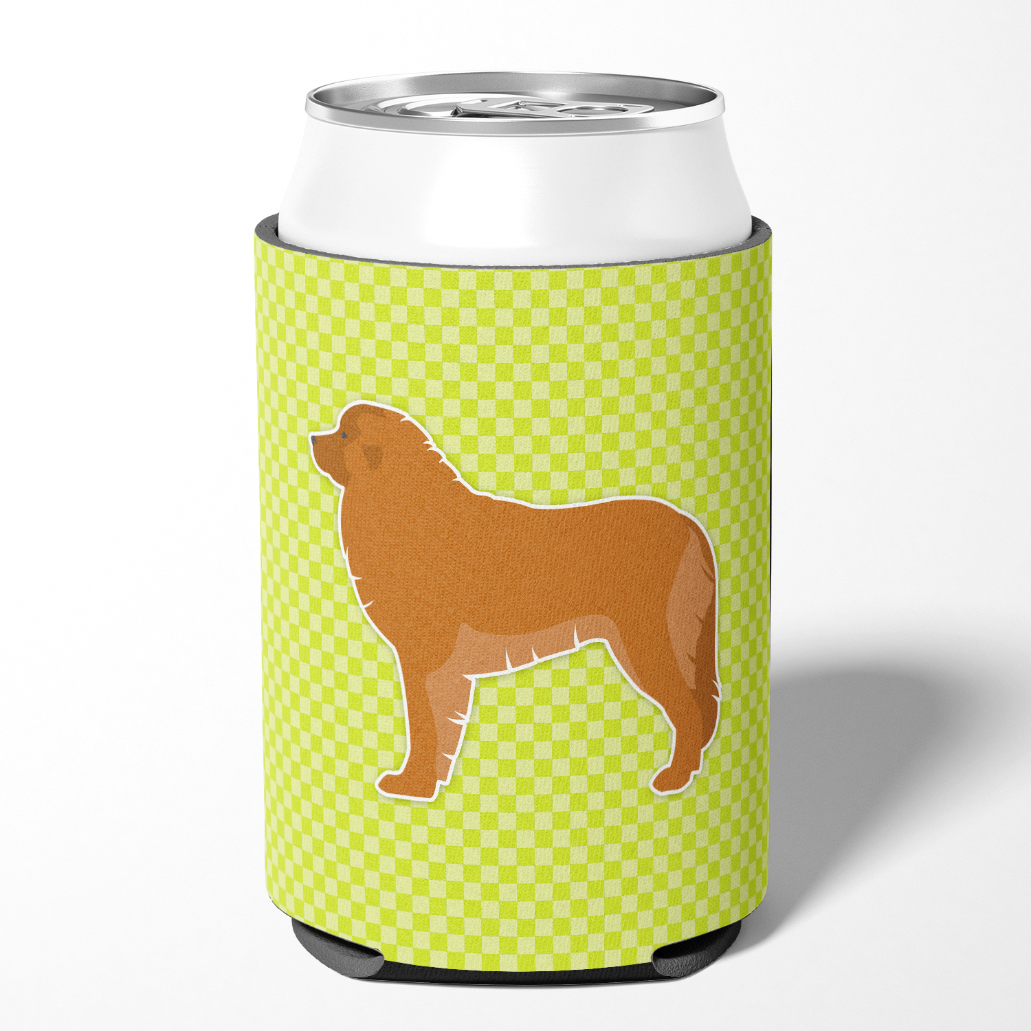 Caroline's Treasures BB3858CC Leonberger Checkerboard Green Can or Bottle Hugger, Can Hugger, multicolor