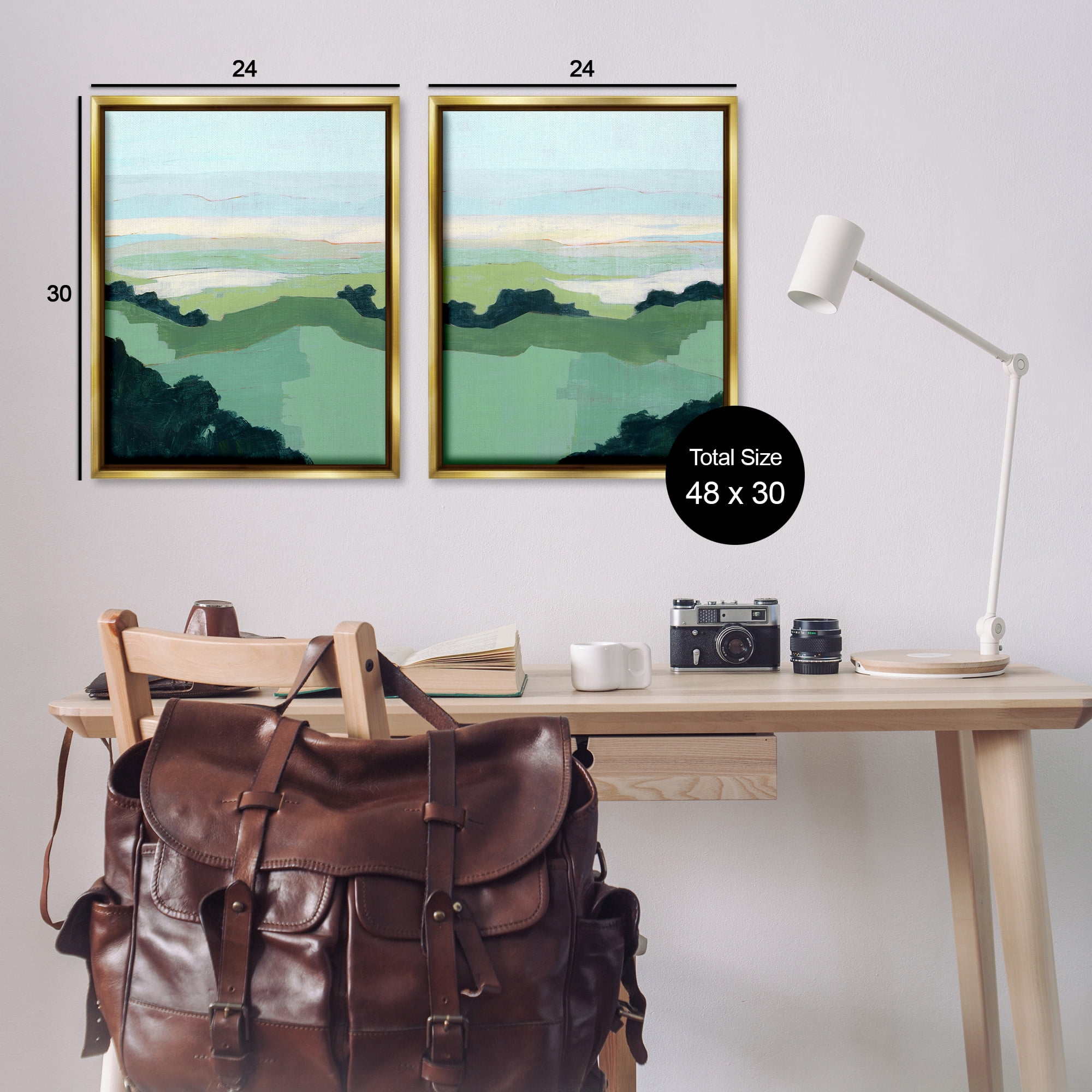 Stupell Industries Hill Side Nautical Landscape Abstract Landscape Painting Gold Floater Framed Canvas Art Print Wall Art, 25 x 31, Set of 2