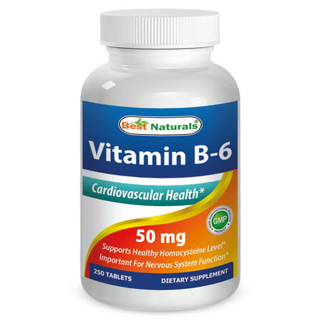 La vitamine B-6 50 mg 250 comprimés par Best Naturals - Prise en charge de la santé Casrdiovascular - Fabriqué en base USA GMP Cer