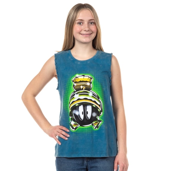 Looney Tunes Junior's Marvin The Martian Lace-Up Design Distressed Tank