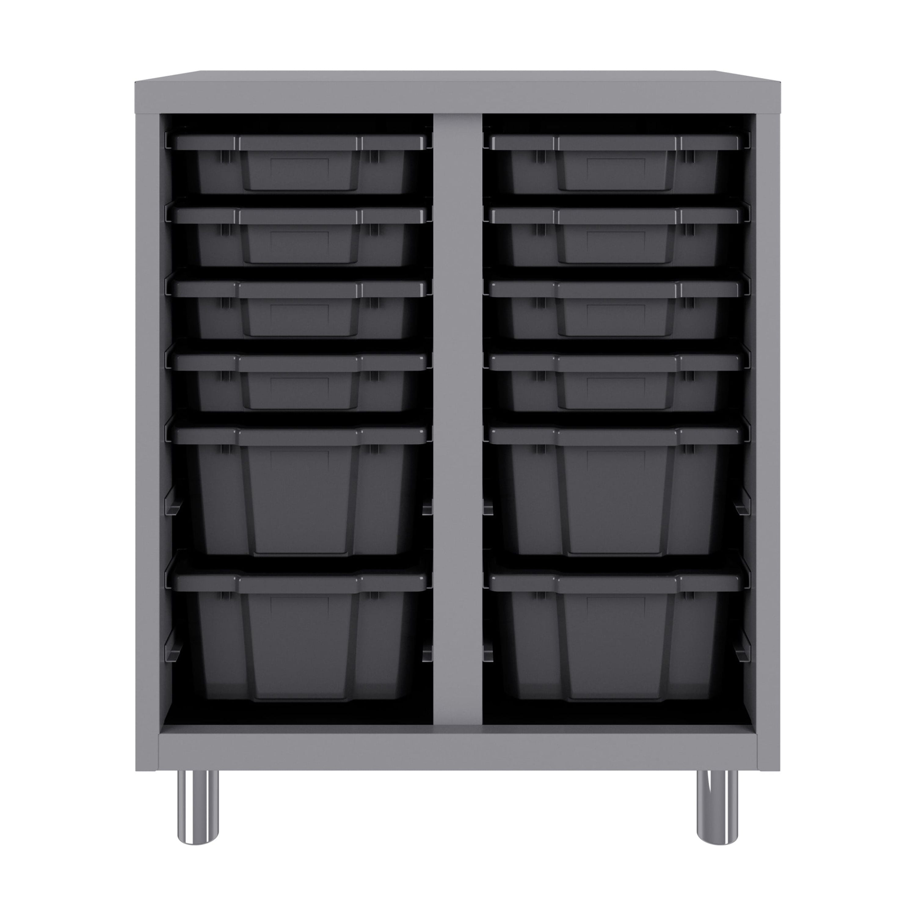 Space Solutions Bin Storage Cabinet with 16 plastic tote bins