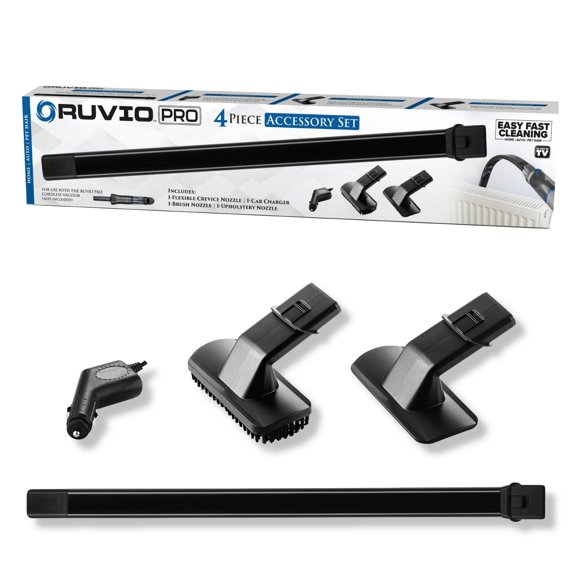Ruvio 4 Piece Vacuum Accessory Kit – Flexible Nozzles, Pet Hair Brush, Upholstery Tool, 12V Charger Attachment