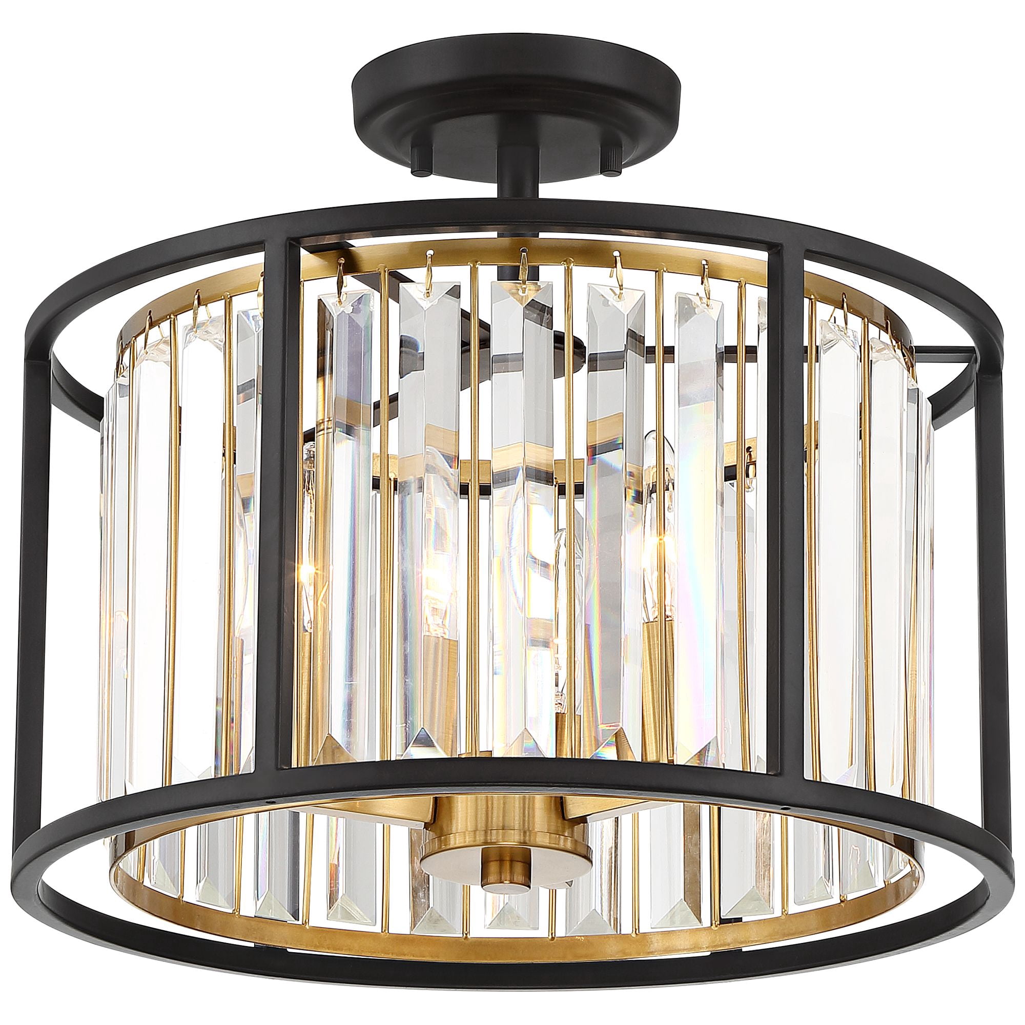 Possini Euro Design Milne Modern Ceiling Light Semi Flush Mount Fixture 14" Wide Bronze Brass 3-Light Clear Crystal for Bedroom Kitchen Living Room