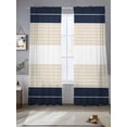 thumbnail image 5 of Navy Beige Striped Semi Sheer Window Curtains 96 Inches Long, Gradient Geometric Blue White Rod Pocket Voile Silky Chiffon Curtain Light Filtering Drapes for Living Room, Kitchen, 52"x96", 2 Panels, 5 of 9