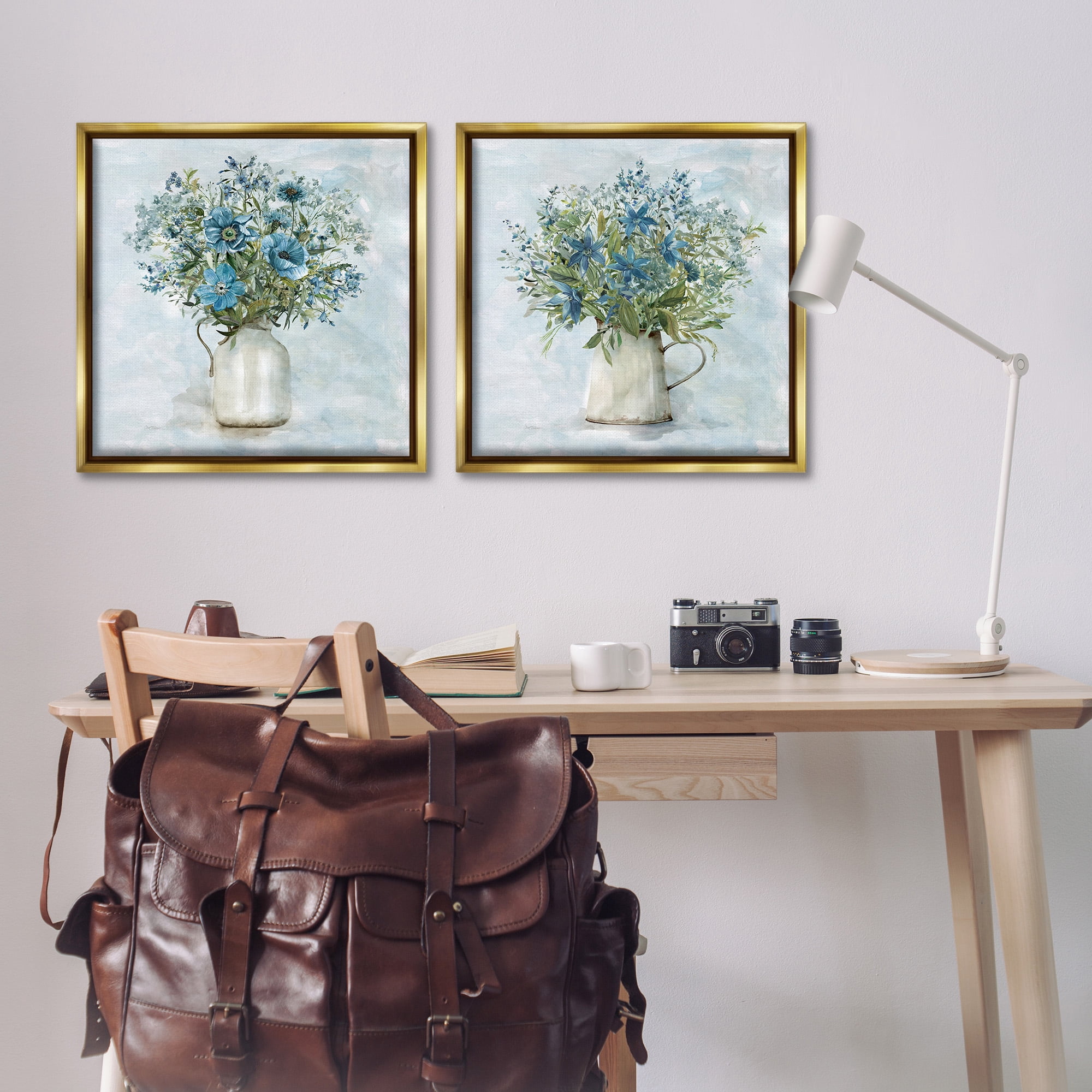 Stupell Industries Country Mixed Floral Bouquets Botanical & Floral Painting Gold Floater Framed Canvas Art Print Wall Art, 25 x 25, Set of 2