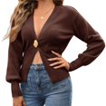 thumbnail image 3 of Cárdigan de Punto para Mujer, Larga, Cuello en V, Suéter de una Sola Hoja con Botones, Ropa de Abrigo Café M, 3 of 10