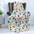 thumbnail image 4 of Emoticon Soft Flannel Fleece Throw Blanket, Vivid Colored Composition of Fun Retro Cartoon in 80s and 90s Comic Style, Cozy Plush for Indoor and Outdoor Use, 60" x 80", Multicolor, by Ambesonne, 4 of 5