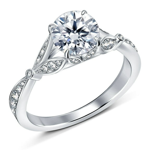 Round Cut 18K White Gold Plated Moissanite Ring, 2.20 Carat Round Cut Moissanite Engagement Ring, Art Deco Ring Vintage Style Ring For Women Promise Ring