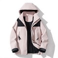 thumbnail image 2 of WTOBBY Men's Colorblock Outdoor Jacket, Unisex Loose Fit Hiking Camping Rain Coat, Windproof Water Resistant Mountaineering Jacket with Hood for Trekking Travel,Pink 2XL, 2 of 4