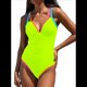 thumbnail image 2 of Traje de Baño de una Pieza para Mujer 2025 con Control de Abdomen, Diseño de Bloques de Color Neón, Cuello en V Profundo y Adelgazante Amarillo Limón S, 2 of 8