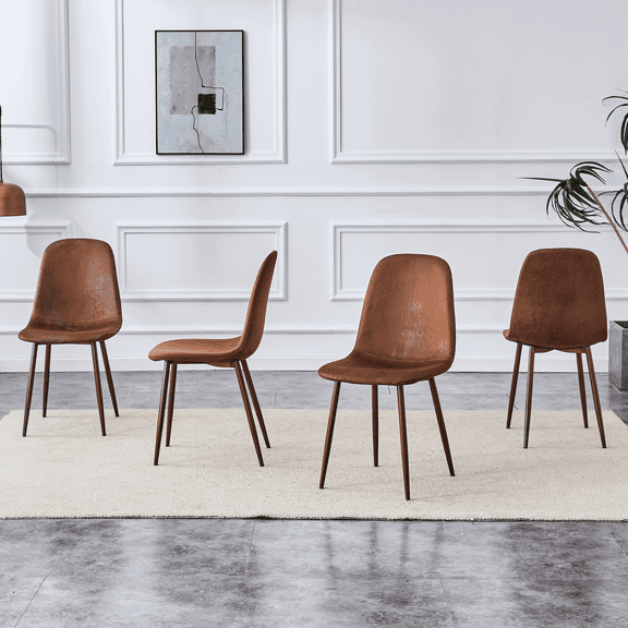 Xukmct Pack of 4 Modern Side Chair with Metal Legs, Fabric Backrest Dining Chair for Living Room, Office, Dining Room, Brown