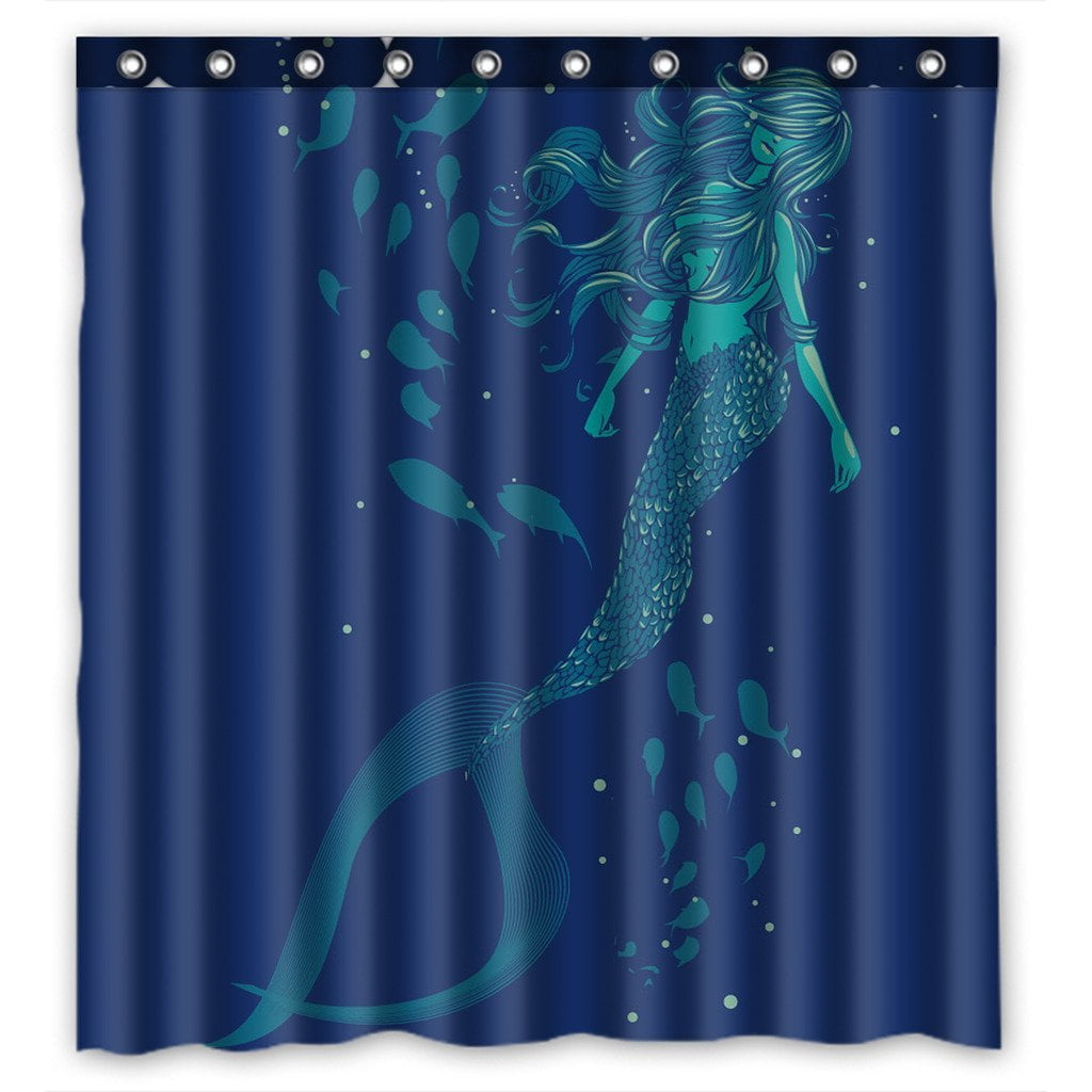 GCKG Vintage Mermaid Waterproof Polyester Shower Curtain Bathroom Deco