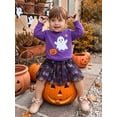 thumbnail image 4 of Cjfdfy Toddler Baby Girl Halloween Outfit Infant Baby Girls Fall Clothes 6 12 18 24 Months 2 3 4 5 Years Cute Ghost Pumpkin Embroidery Long Sleeve Sweatshirt with Tulle Tutu Skirt 2Pcs Set, 4 of 9