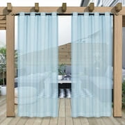 DONGPAI Linen Outdoor Sheer Curtains for Patio Waterproof 52 x 84inch Grommet Voile Drape, Blue, 1 Panel