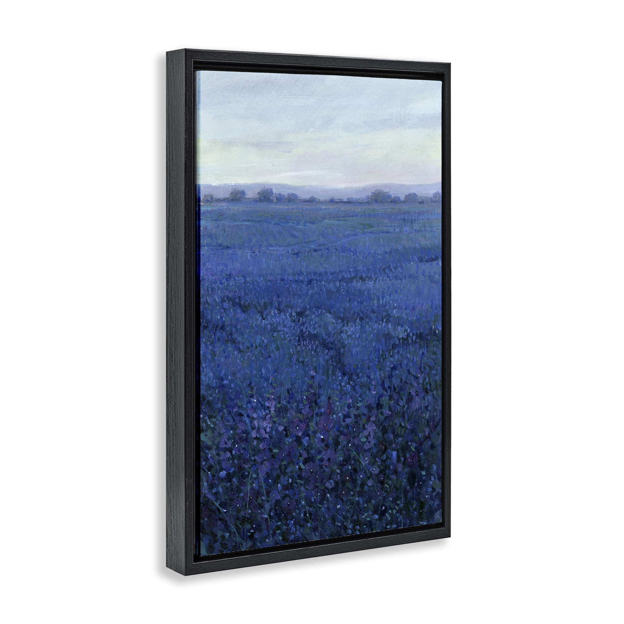 Stupell Industries Vast Blue Fields View Landscape Painting Black Floater Framed Art Print Wall Art, 21 x 31