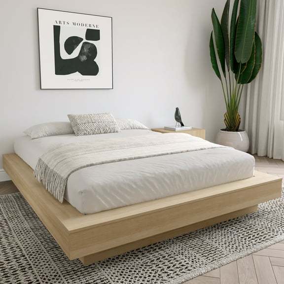 Nexera Marconi King Size Platform Wood Bed Frame, Natural Blonde Oak