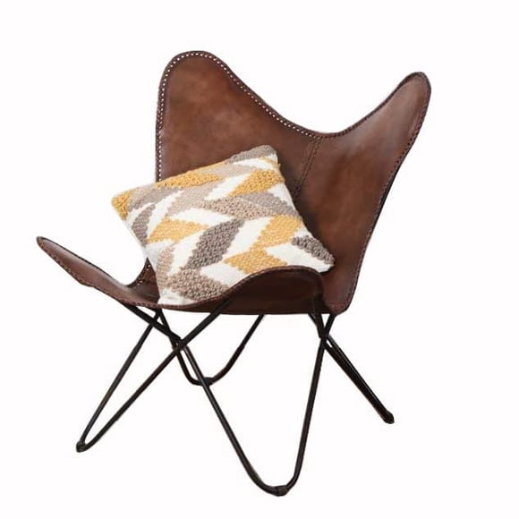 Fauteuil Papillon Vintage en Cuir Brun et Accoudoirs / Fauteuil Papillon en Cuir Véritable Beige Déco Maison / Fauteuil Fait Main Présenté par Shy Shy Let's The Sky