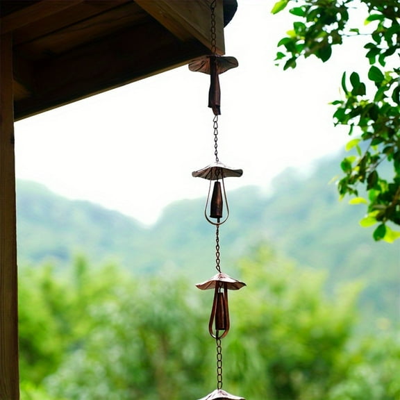 Mushroom Bell Rain Chain, Decorative Rainwater Downspout for House Roof Gutter, Metal Garden Art for Patio, Yard, Villa & Sunroom Decor