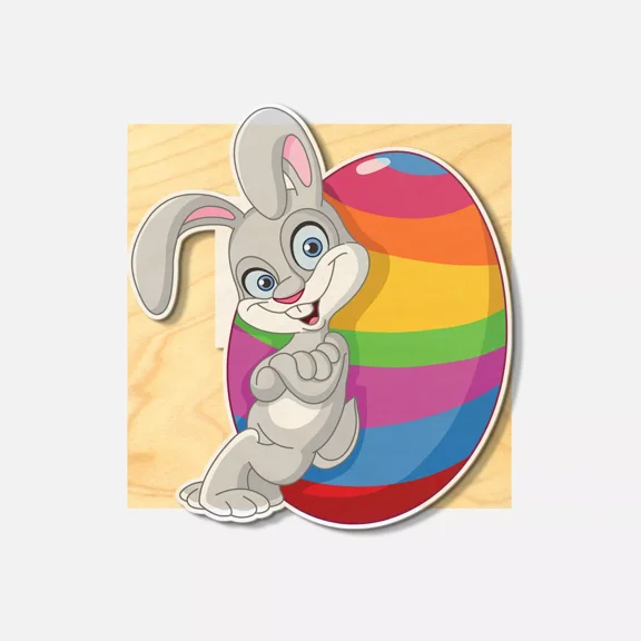 Happy Bunny Easter Egg 4'' X 4'' Square Wooden Coaster