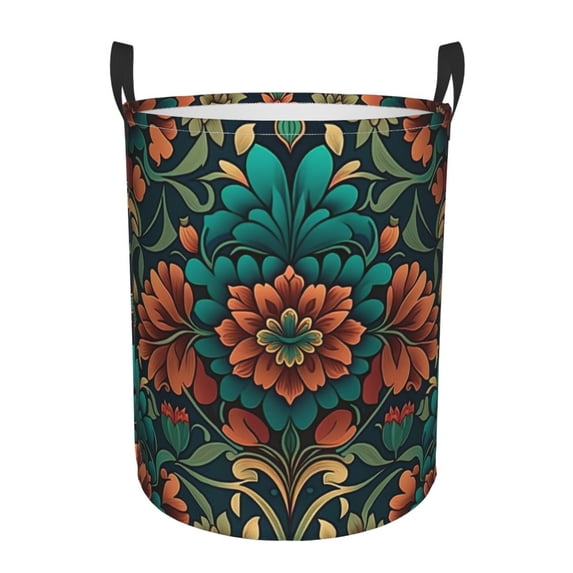 DouZhe Waterproof Collapsible Large Laundry Baskets, Retro Artdeco Flower Prints Circular Hamper with Handles
